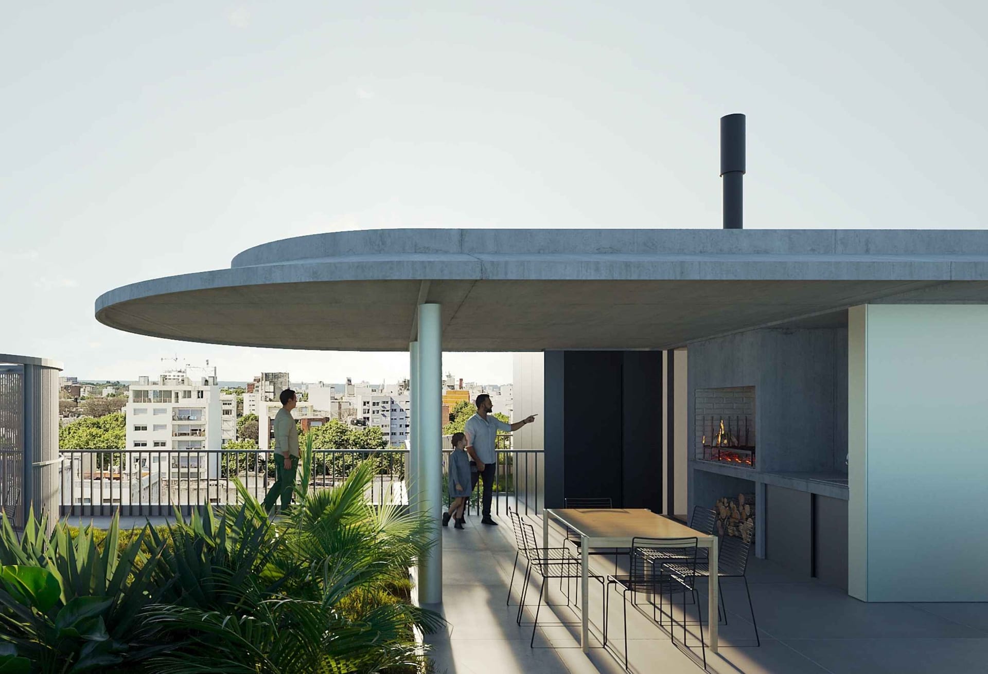 Barbacoa en la azotea con vista a Montevideo